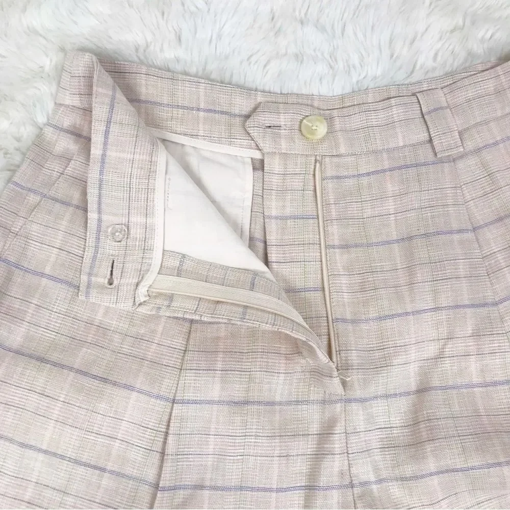 RAILS Ilena‎ Linen Trouser Shorts High Waist Sand Check Cream Plaid Size 12 New